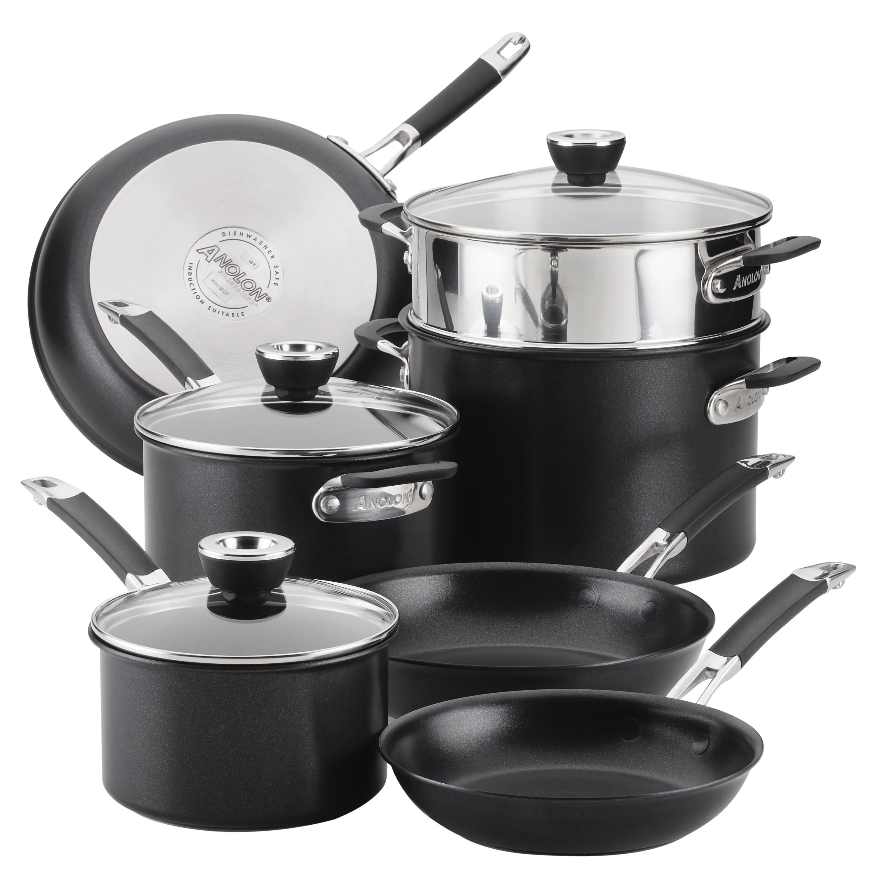 10pc Anolon SmartStack Hard Anodized Nesting Cookware Set