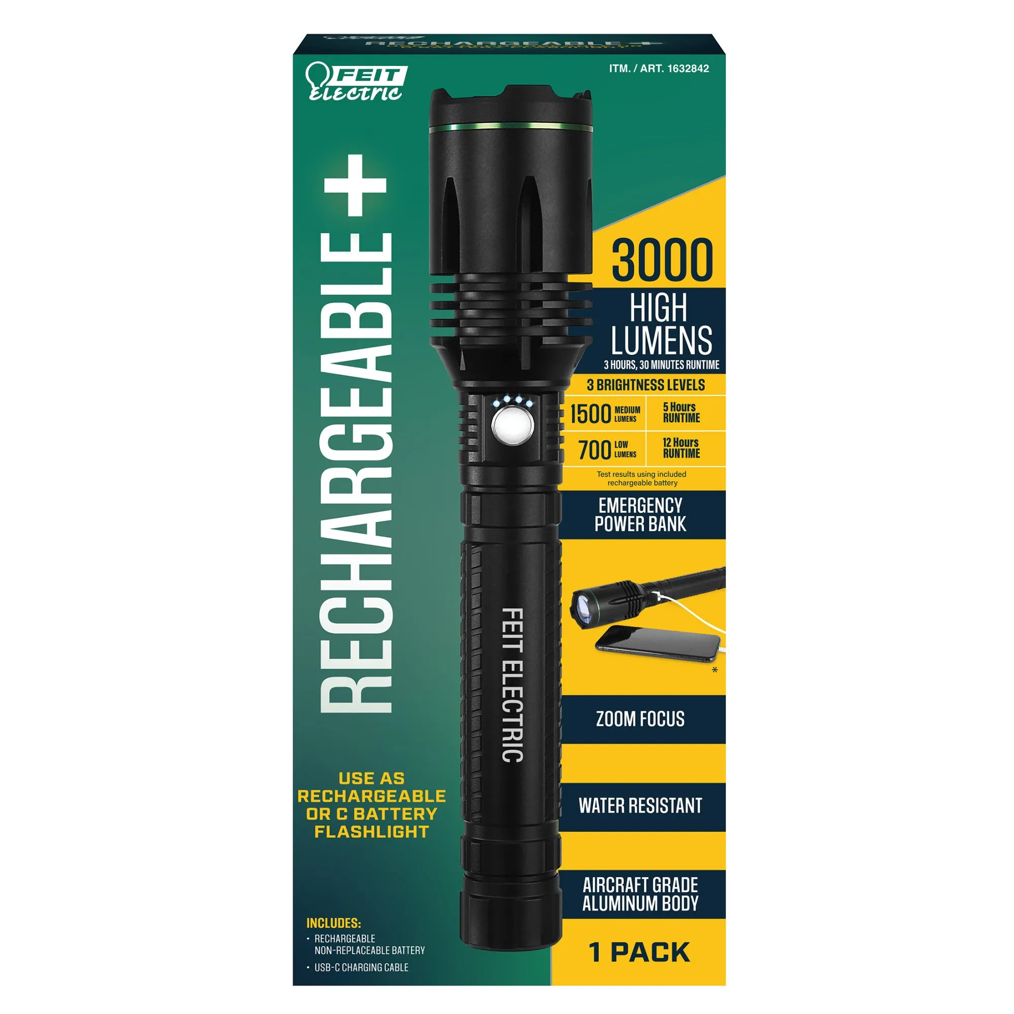 11.7 in. Rechargeable Plus LED Flashlight