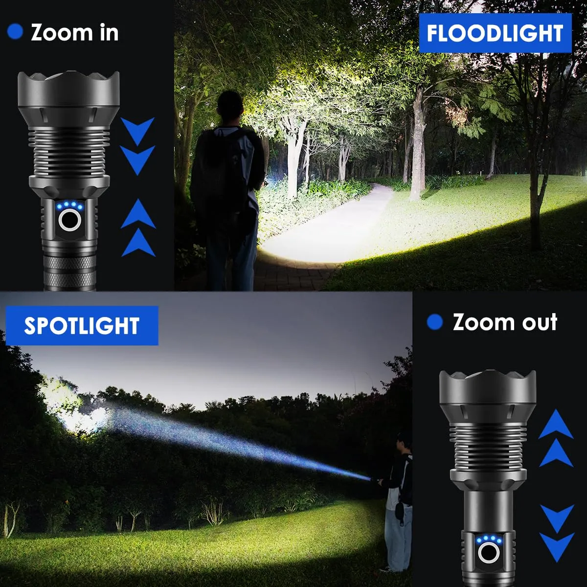 2Pack Flashlights High Lumens, 5Mode Rechargeable Flashlights, 990000LM Super Bright Flashlight, Adjustable Focus Tactical Flashlight, Powerful LED Flashlight, Flash Light for Home Camping-Large Size