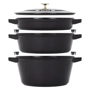 4pc Cast Iron Stackable Cookware Set, Matte Black