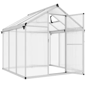 6 x 6ft Polycarbonate Greenhouse with Rain Gutters, Large Walk-In Green House with Window, Garden Plants Grow House with Aluminium