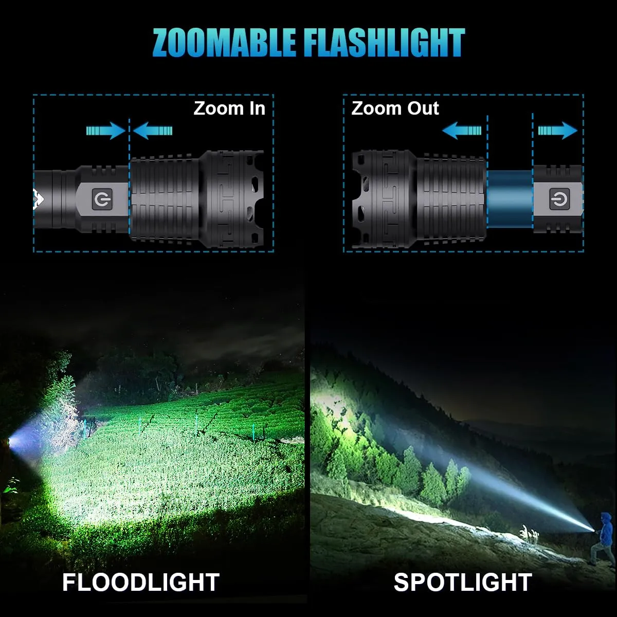 Alifa Rechargeable Flashlights High Lumens, 990000 Lumens Led Tactical Flashlight, 5 Modes Super Bright Flashlight with Zoomable, IPX67 Waterproof, Handheld Flash Light for Camping Emergencies