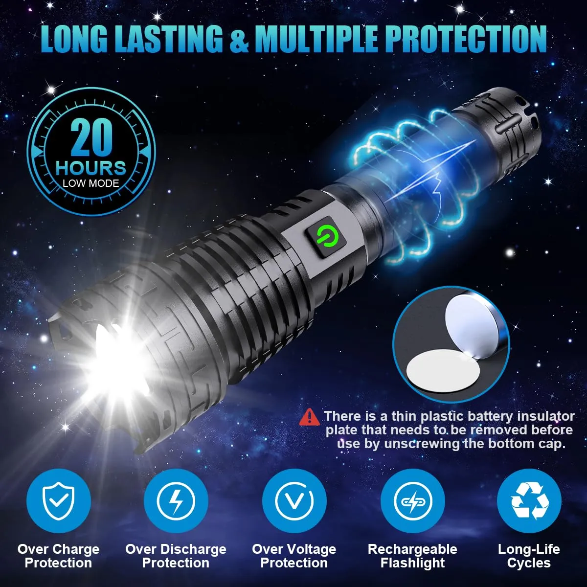 Alifa Rechargeable Flashlights High Lumens, 990000 Lumens Led Tactical Flashlight, 5 Modes Super Bright Flashlight with Zoomable, IPX67 Waterproof, Handheld Flash Light for Camping Emergencies