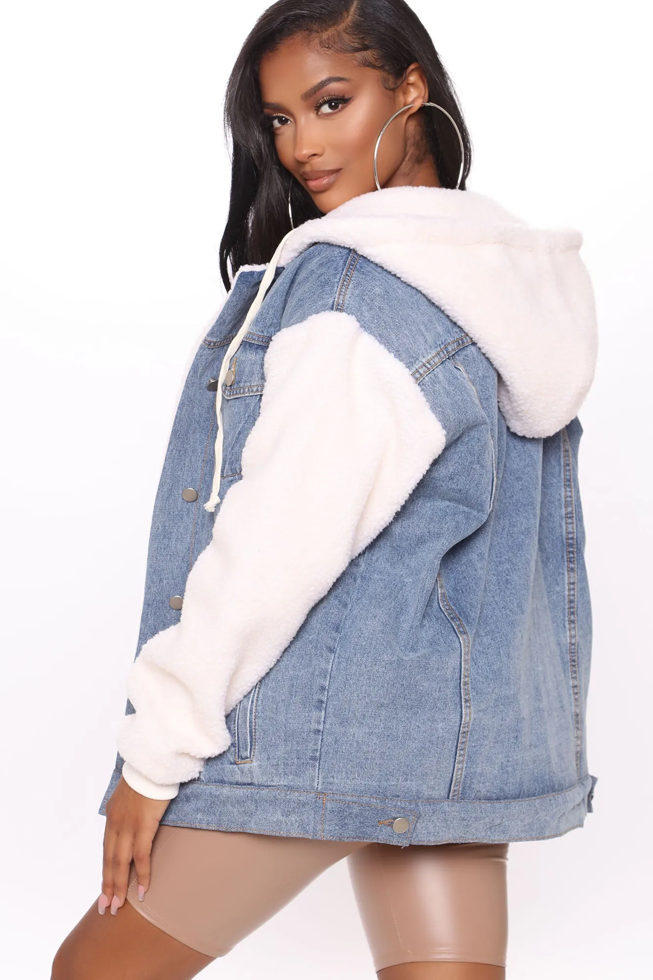 Always Keep Me Warm Fuzzy Denim Jacket - Ivory/combo