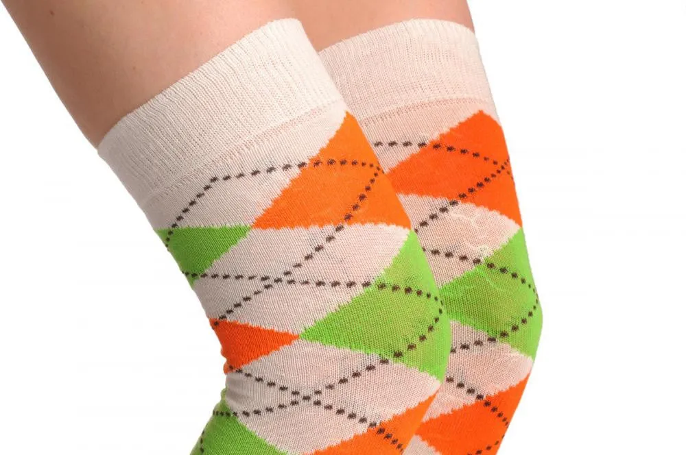 Argyle Green White & Orange