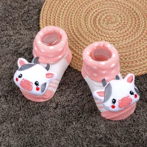 Baby Moo Cute Cow Cotton Anti-Skid 3D Socks - Peach