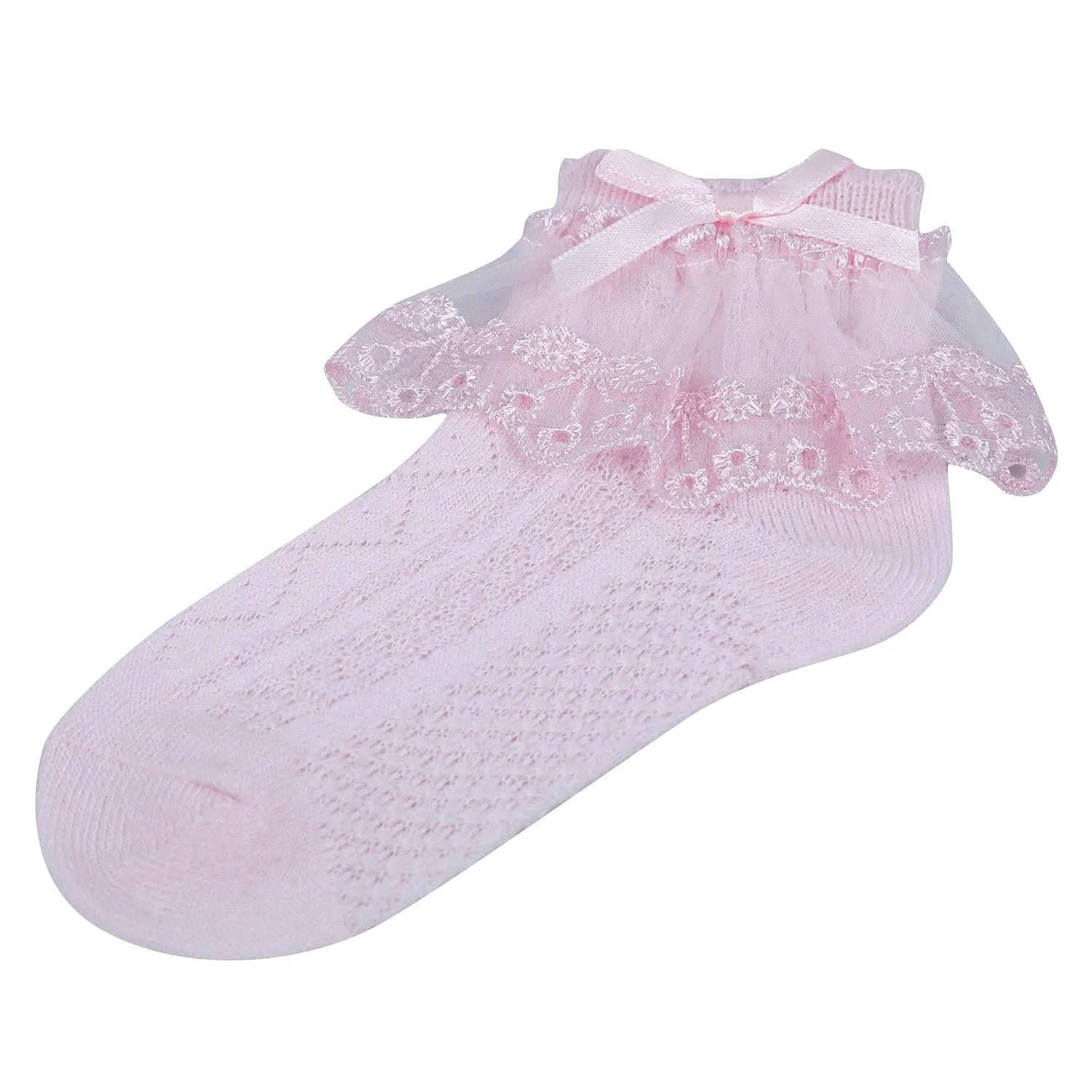 Baby Moo Lace Frill Soft Socks Pack of 6 - White, Pink