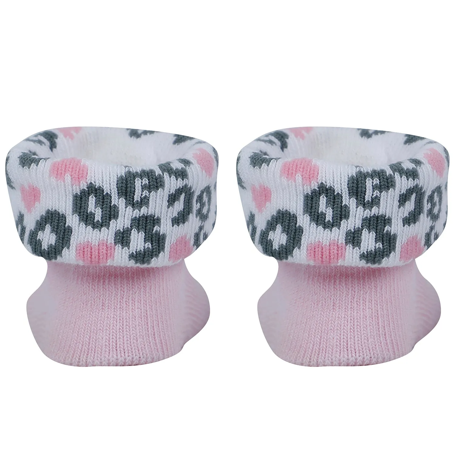 Baby Moo Leopard Printed Elegent Socks Booties Pack of 2 - Pink