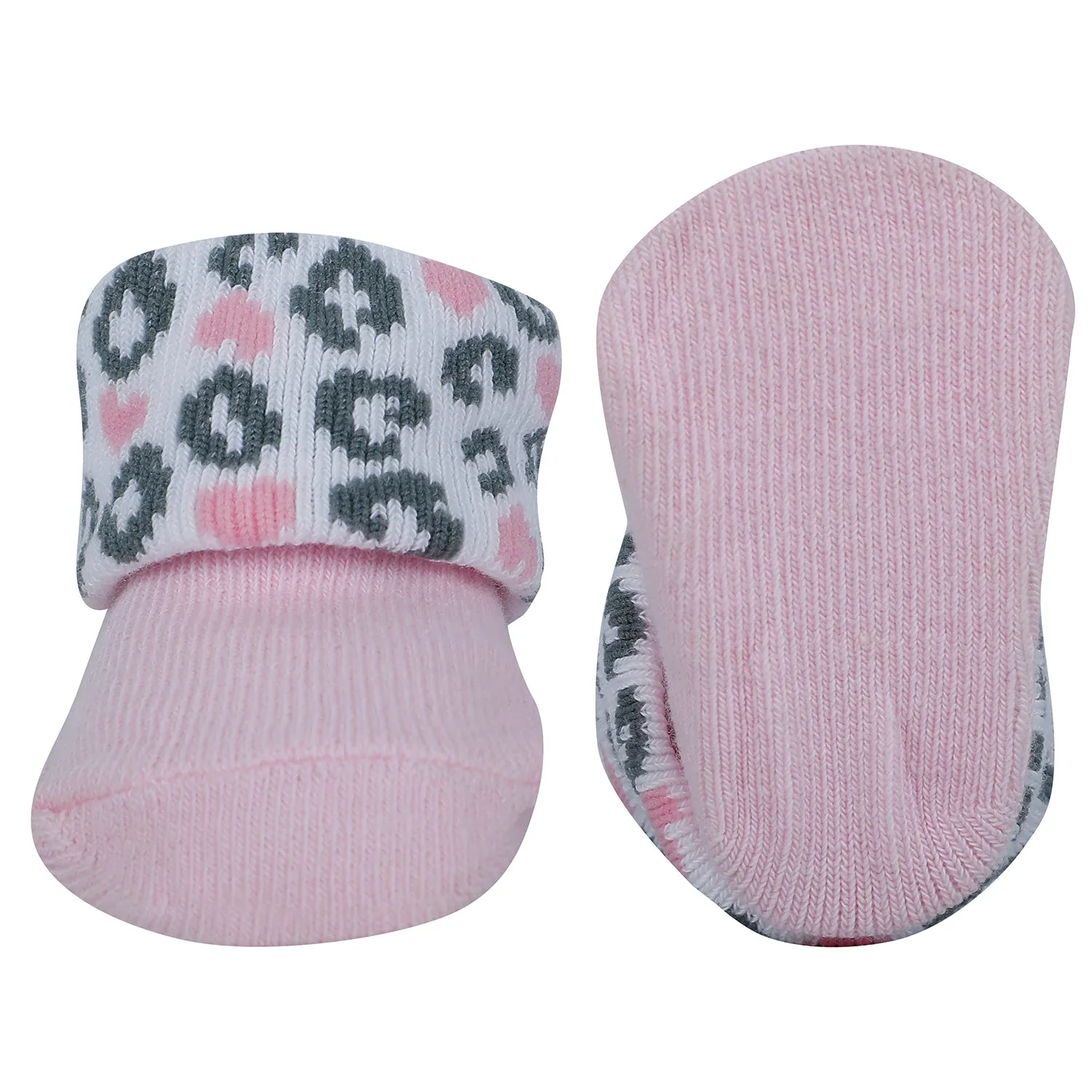 Baby Moo Leopard Printed Elegent Socks Booties Pack of 2 - Pink