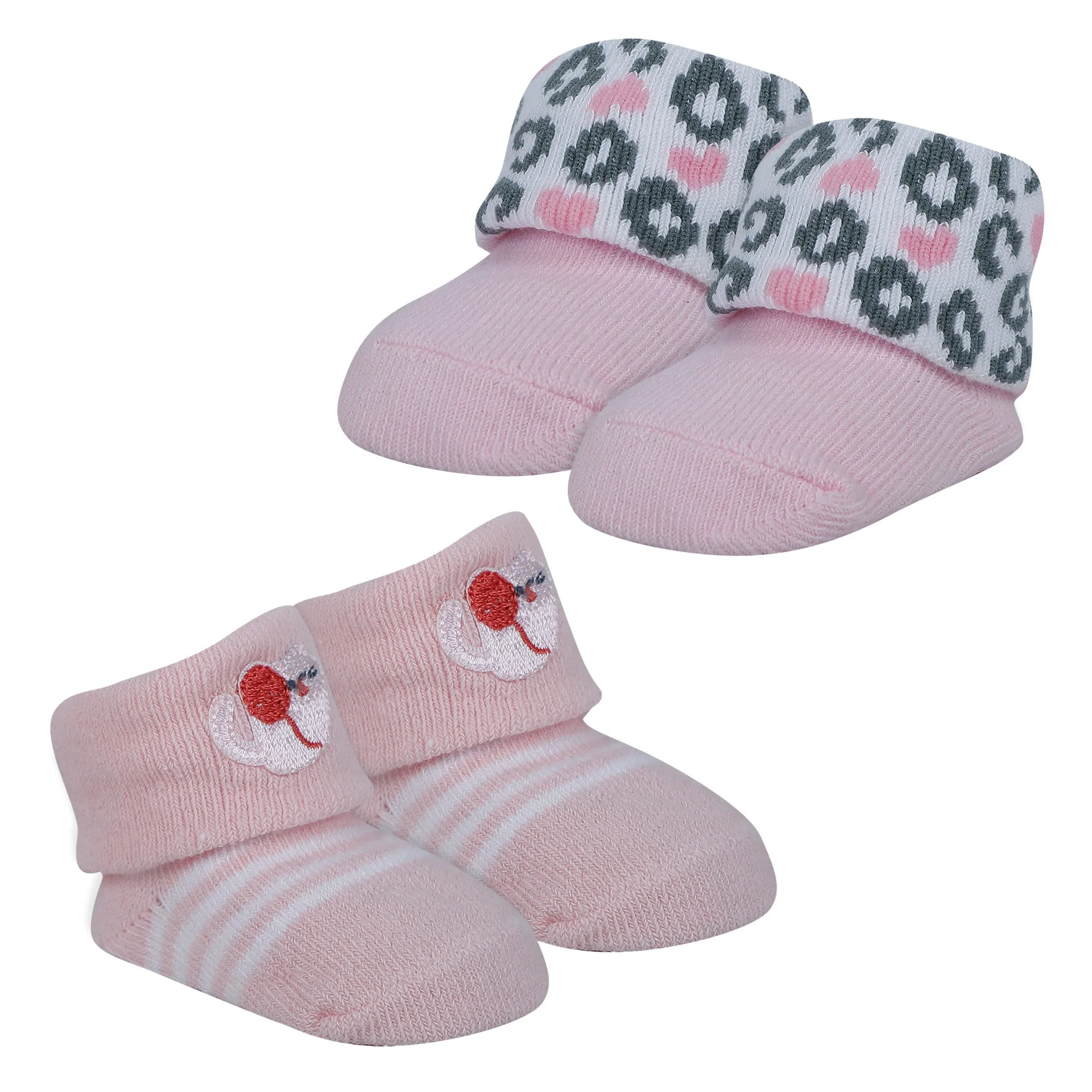 Baby Moo Leopard Printed Elegent Socks Booties Pack of 2 - Pink