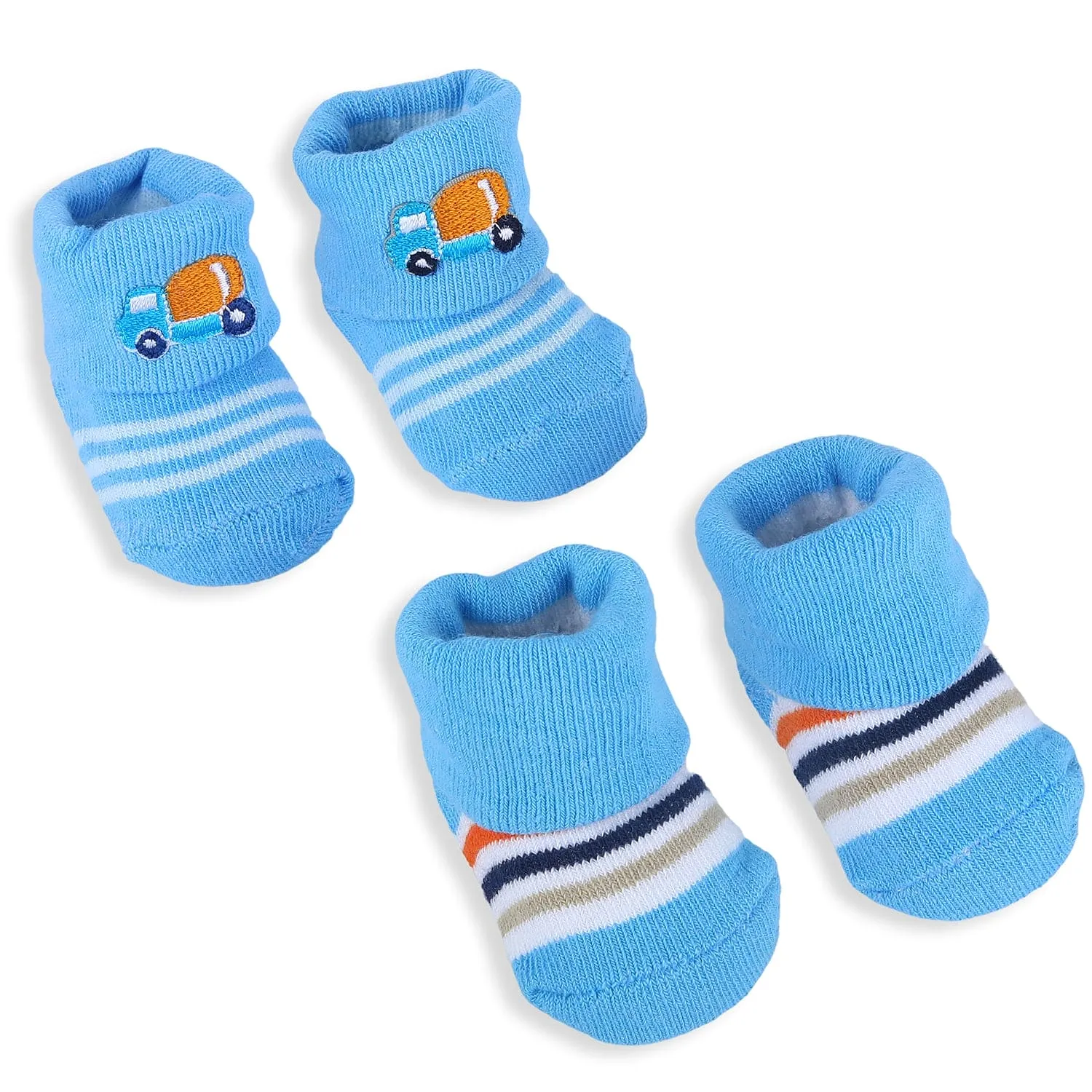 Baby Moo Lorry And Stripes Newborn Breathable Infant Cotton Socks - Blue