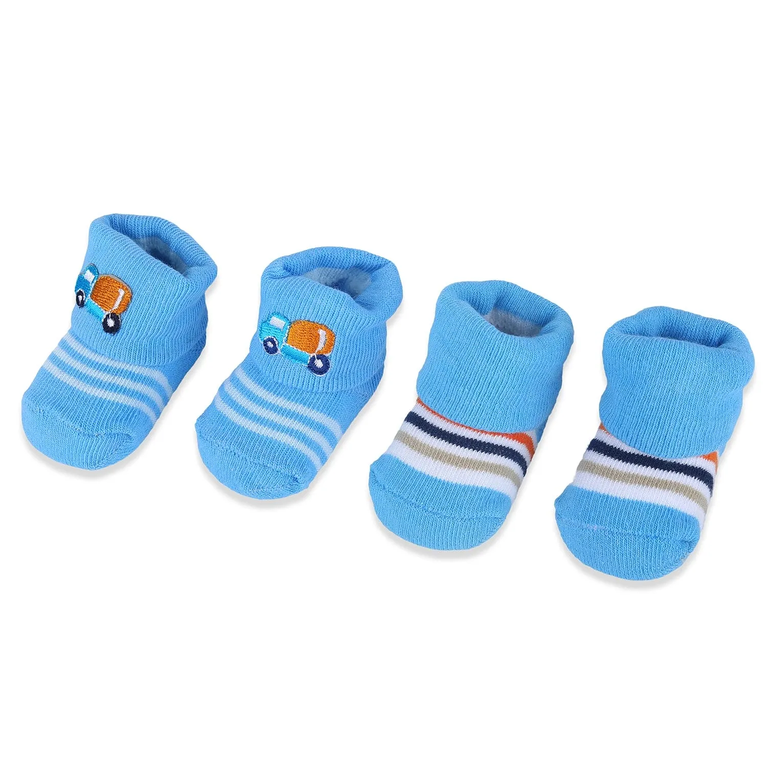 Baby Moo Lorry And Stripes Newborn Breathable Infant Cotton Socks - Blue