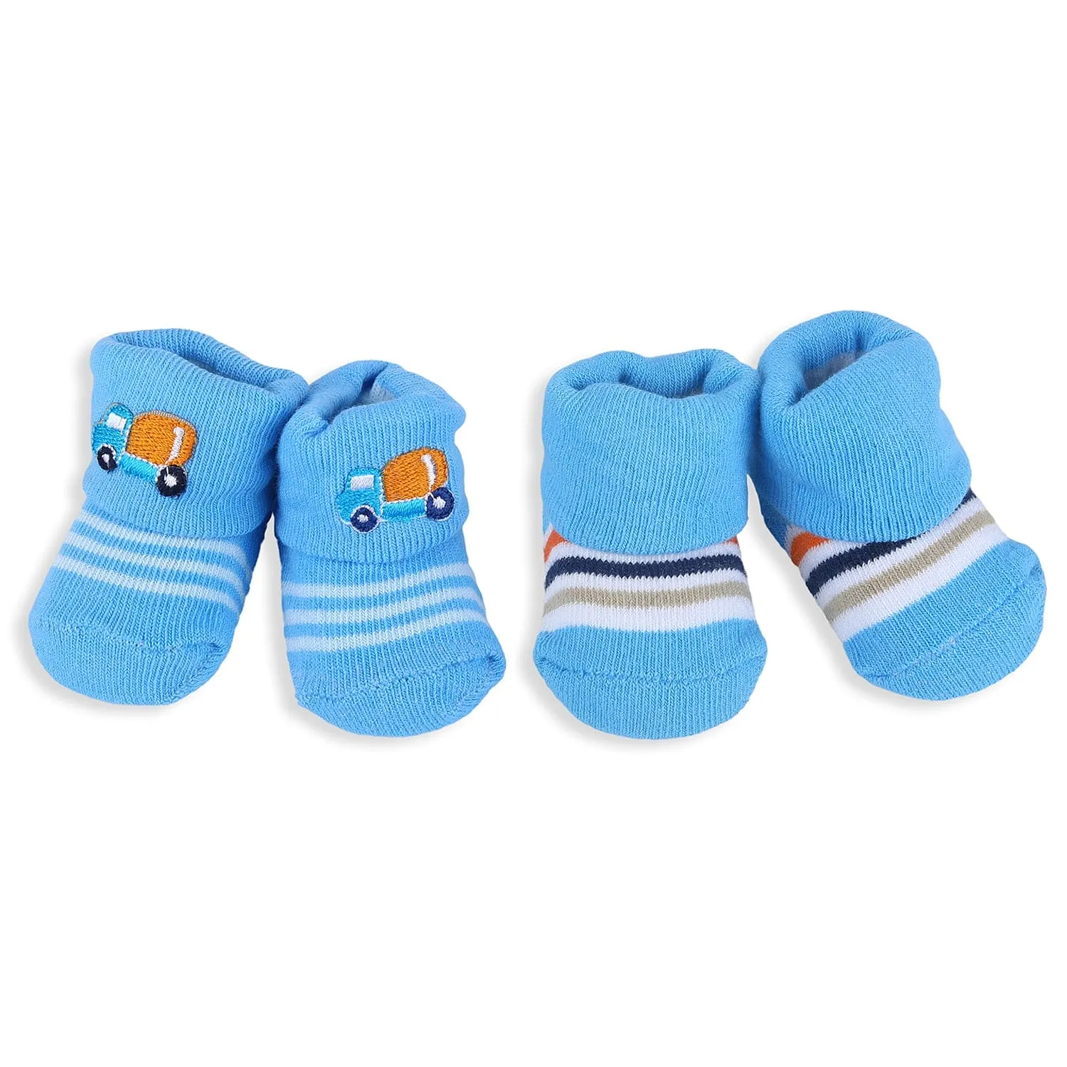 Baby Moo Lorry And Stripes Newborn Breathable Infant Cotton Socks - Blue