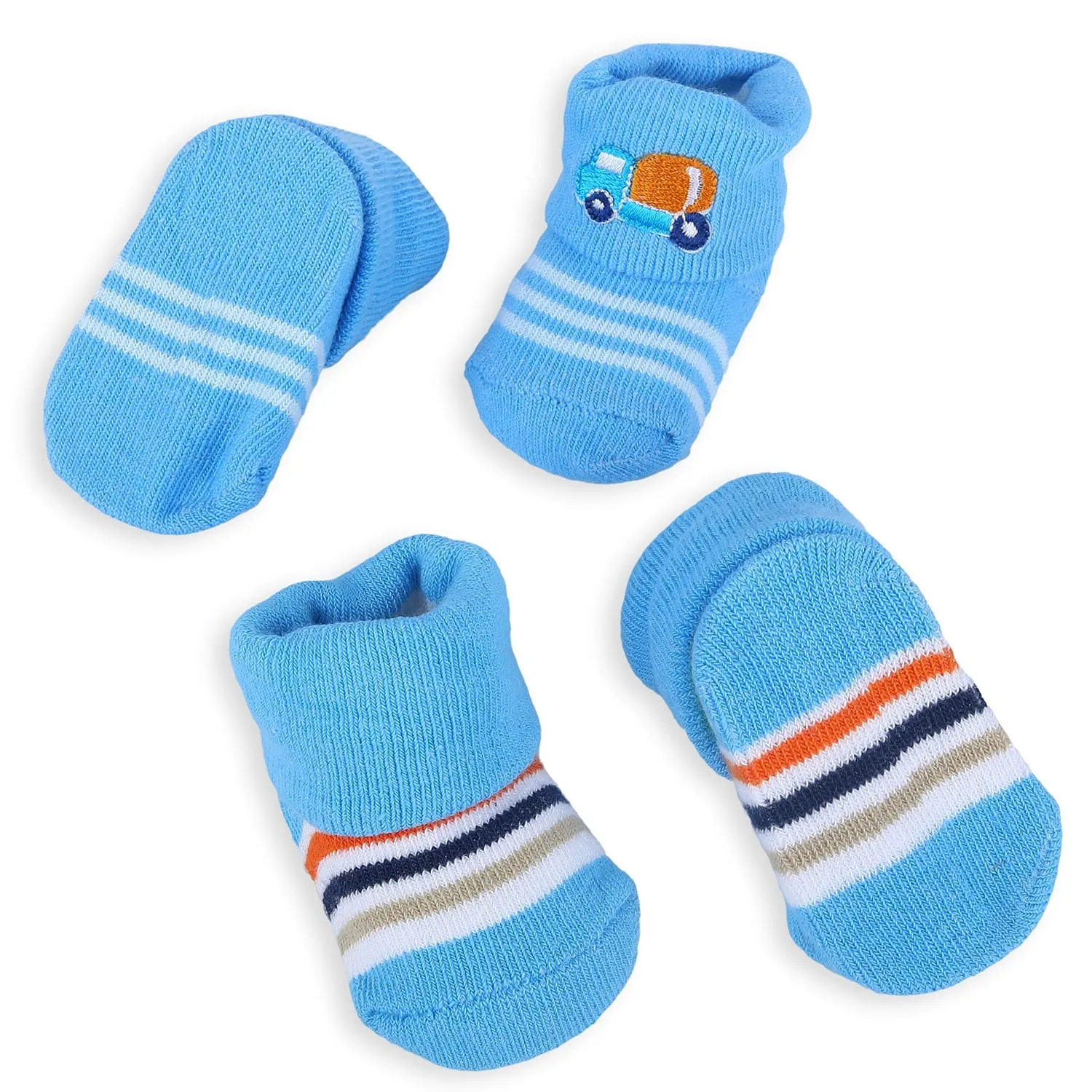 Baby Moo Lorry And Stripes Newborn Breathable Infant Cotton Socks - Blue