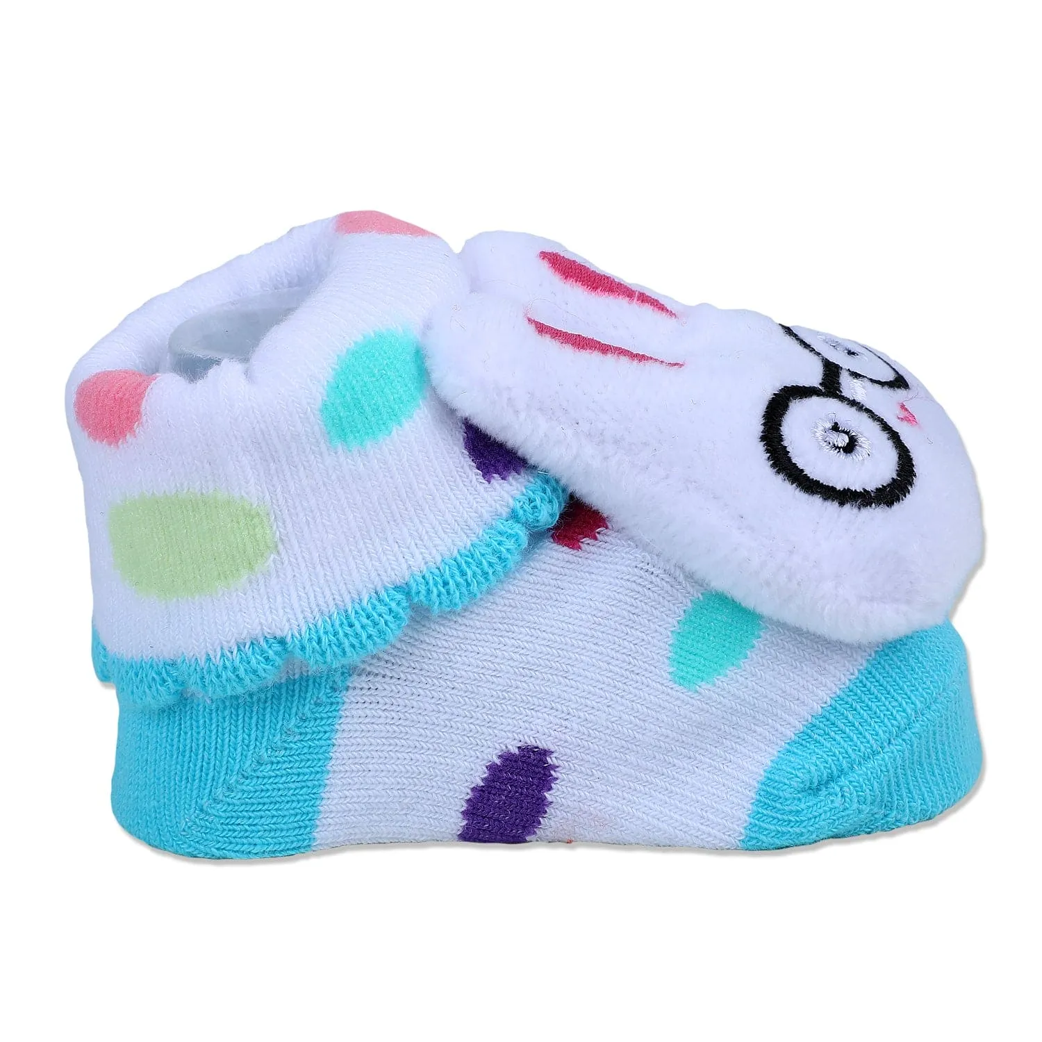 Baby Moo Nerdy Bunny Cotton Anti-Skid 3D Socks - White