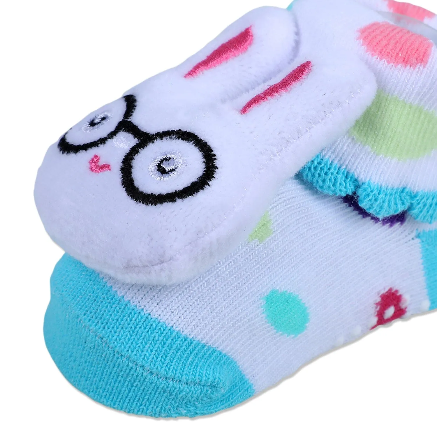 Baby Moo Nerdy Bunny Cotton Anti-Skid 3D Socks - White