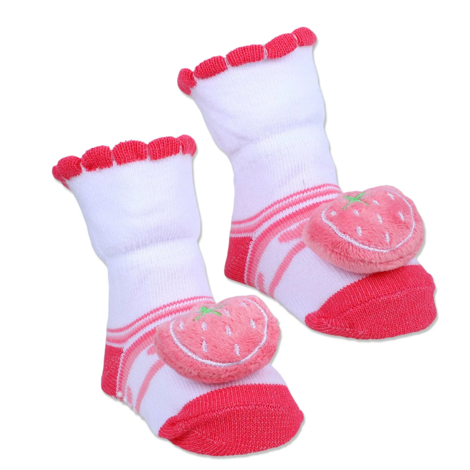 Baby Moo Strawberry Cotton Anti-Skid 3D Socks - Pink