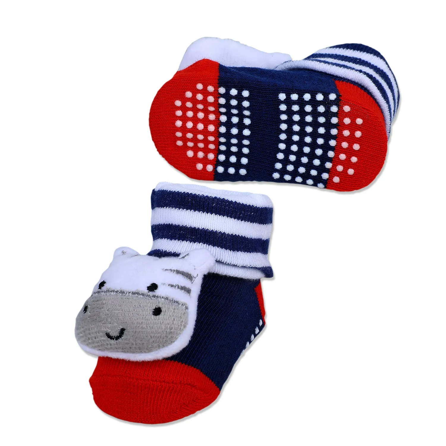 Baby Moo Zebra Cotton Anti-Skid 3D Socks - Grey