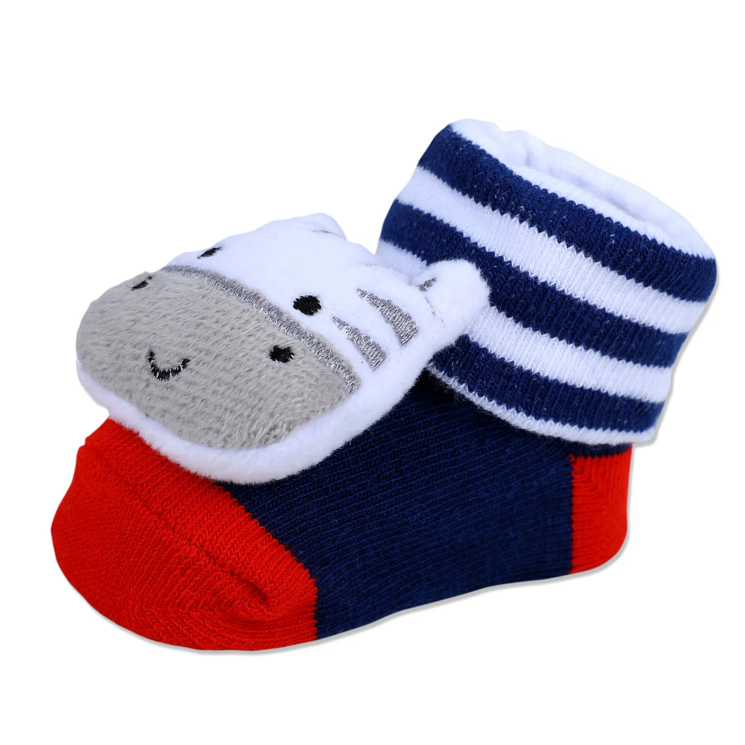 Baby Moo Zebra Cotton Anti-Skid 3D Socks - Grey