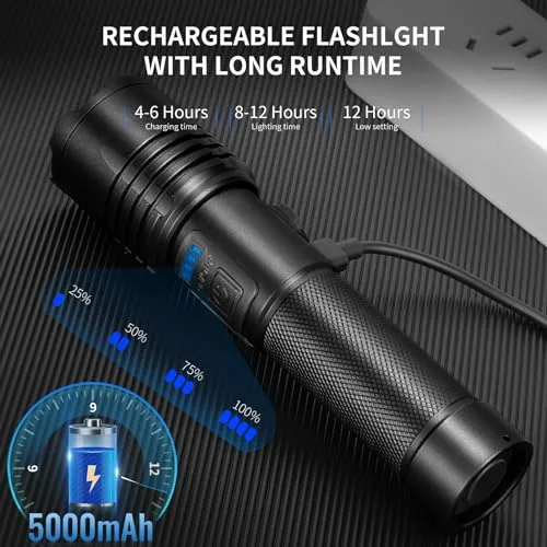 BERCOL Flashlights High Lumens Rechargeable, 990,000 Lumens Super Bright Led Flashlight, 7 Modes Brightest Powerful Flash Light with COB Light, IPX6 Waterproof Handheld Flashlights for Camping Home