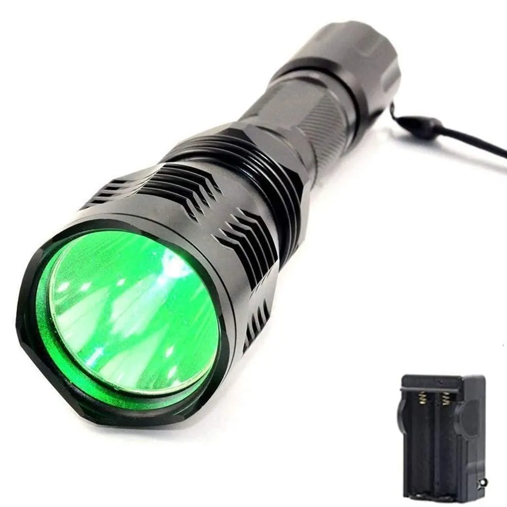 BESTSUN Green Hunting Flashlight Rechargeable 1000 Lumen, 350 Yards Long Range Green LED Light Tactical Flashlight Brightest Waterproof Coyote Hog LED Flashlights with Charger