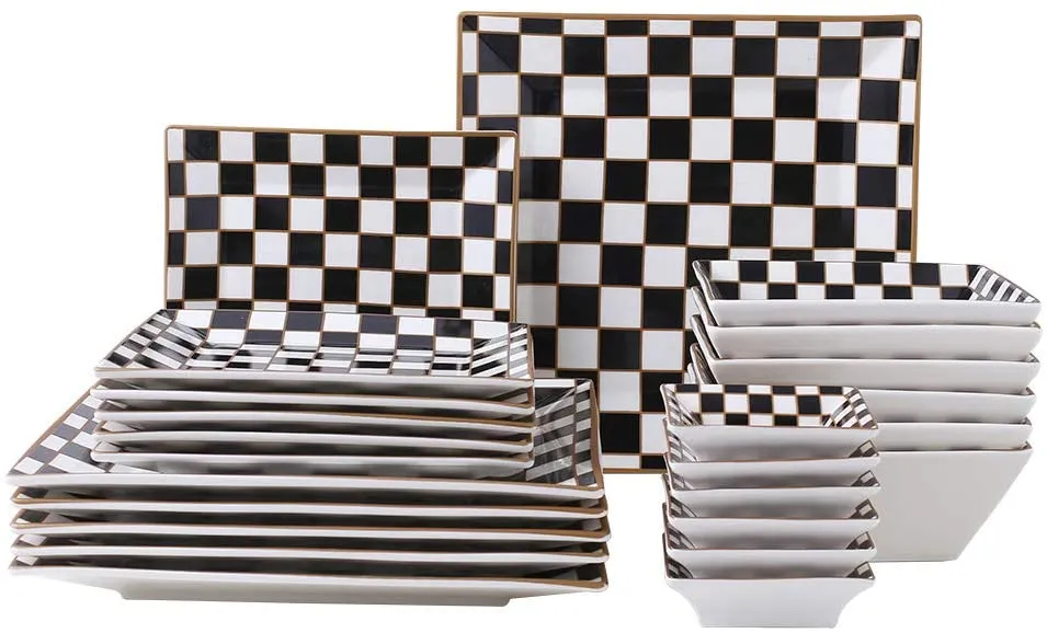 Checker Pattern 24-piece Square Dinnerware Set for 6