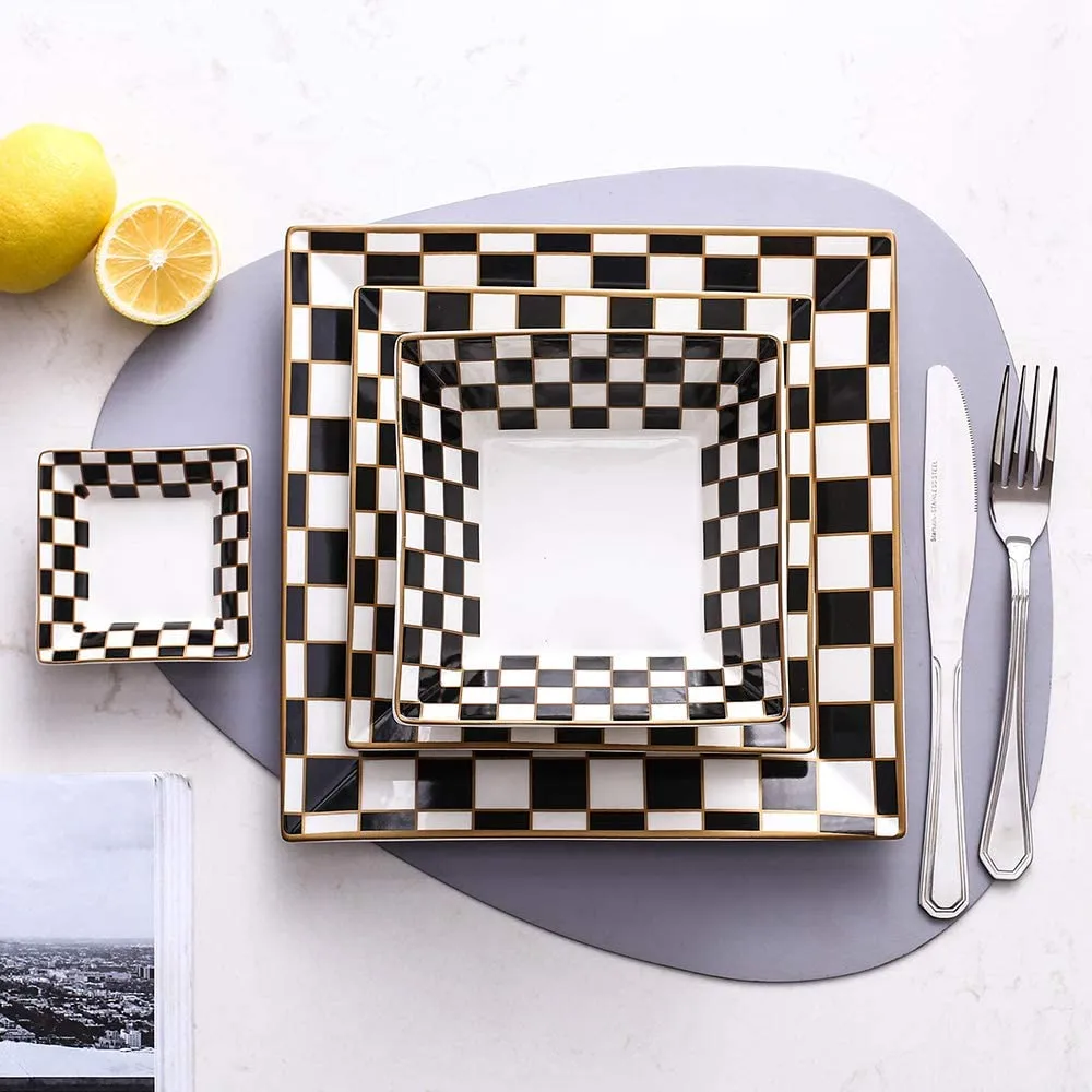 Checker Pattern 24-piece Square Dinnerware Set for 6