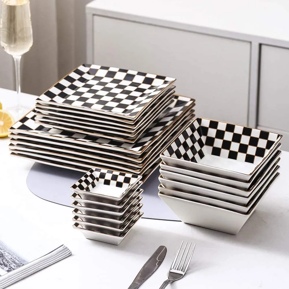 Checker Pattern 24-piece Square Dinnerware Set for 6