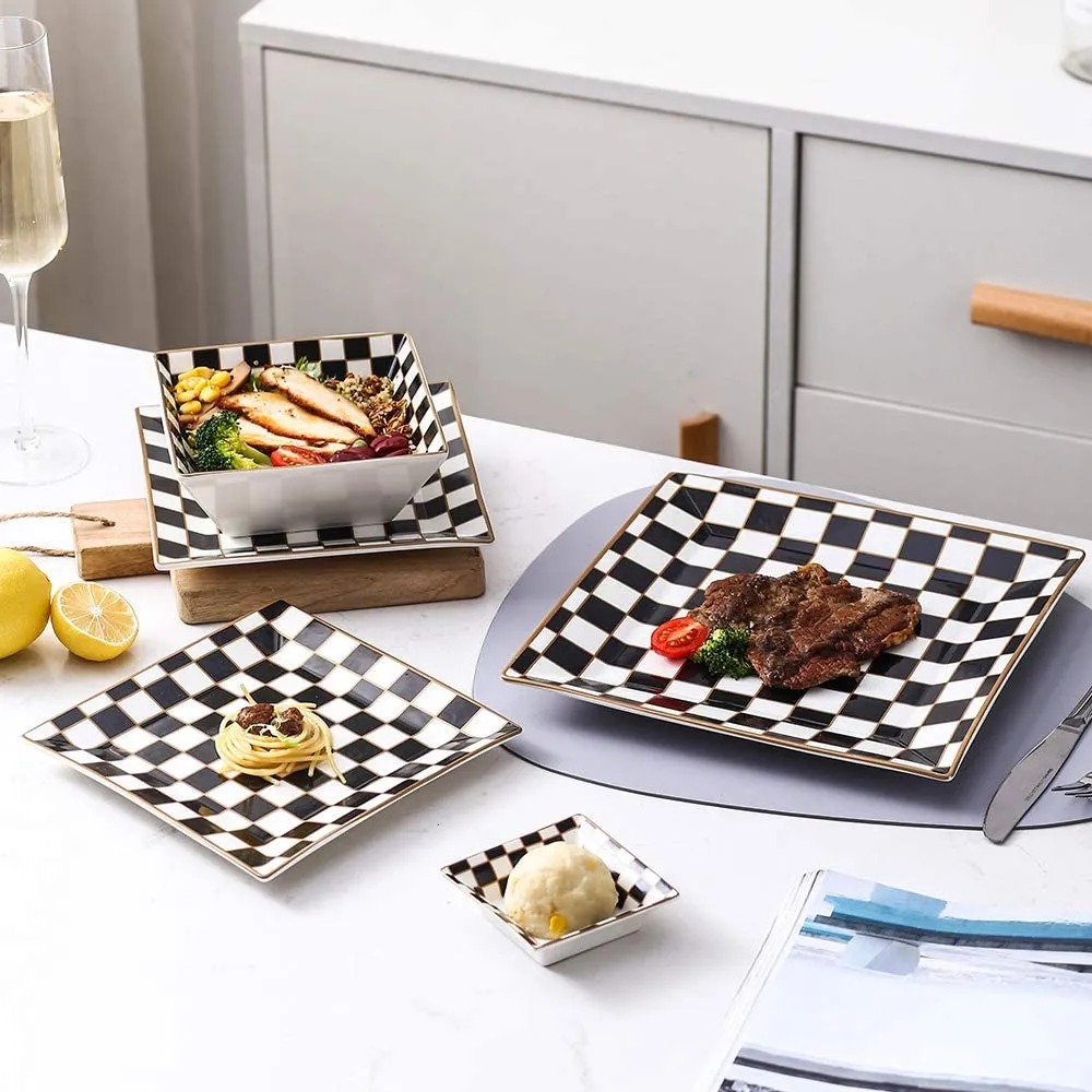 Checker Pattern 24-piece Square Dinnerware Set for 6