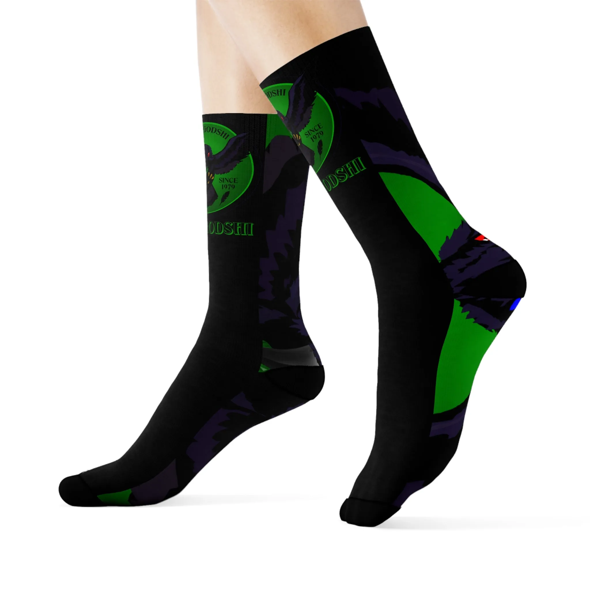 Crowgodshi First Generation Limited Edition Black Socks, GREEN LOGO