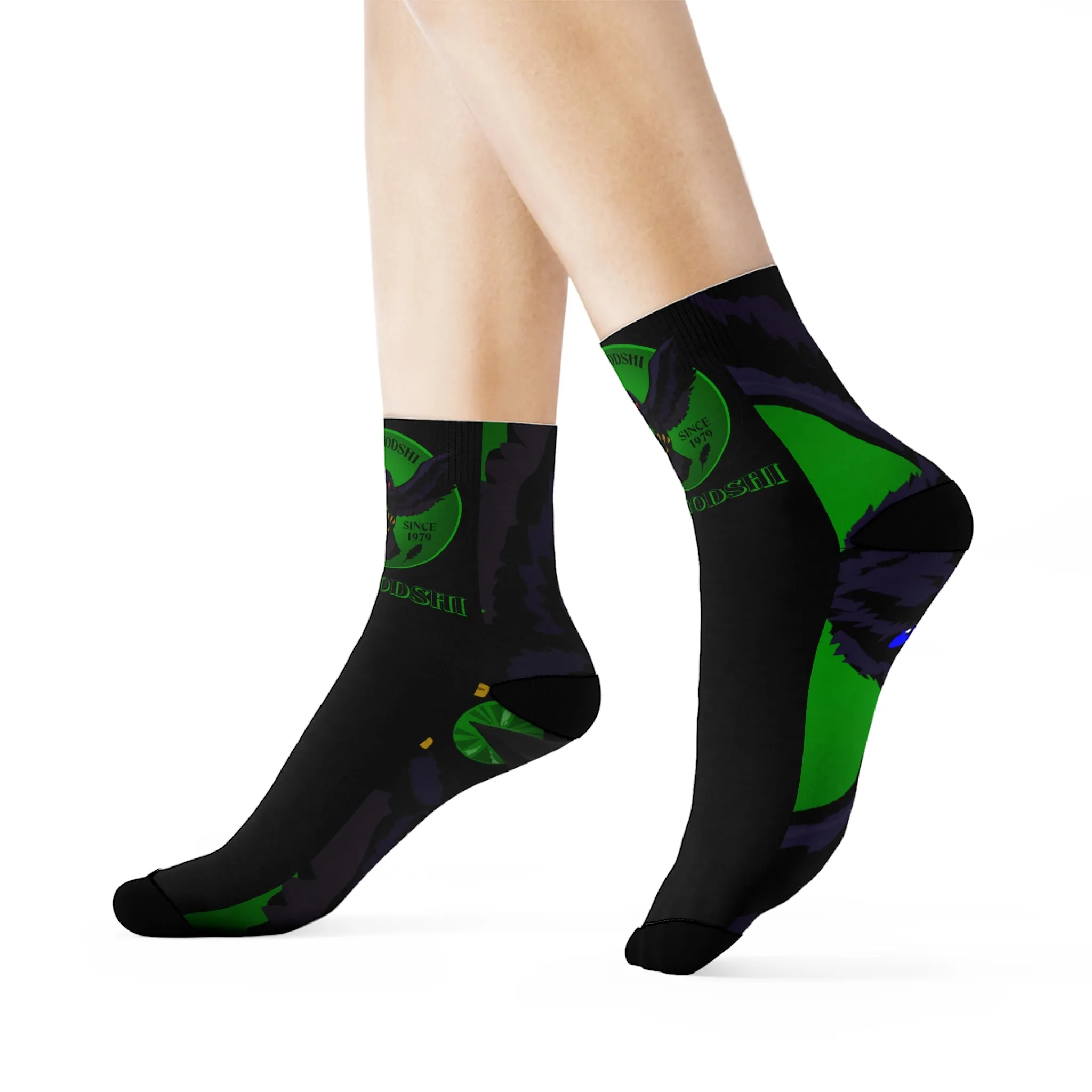 Crowgodshi First Generation Limited Edition Black Socks, GREEN LOGO