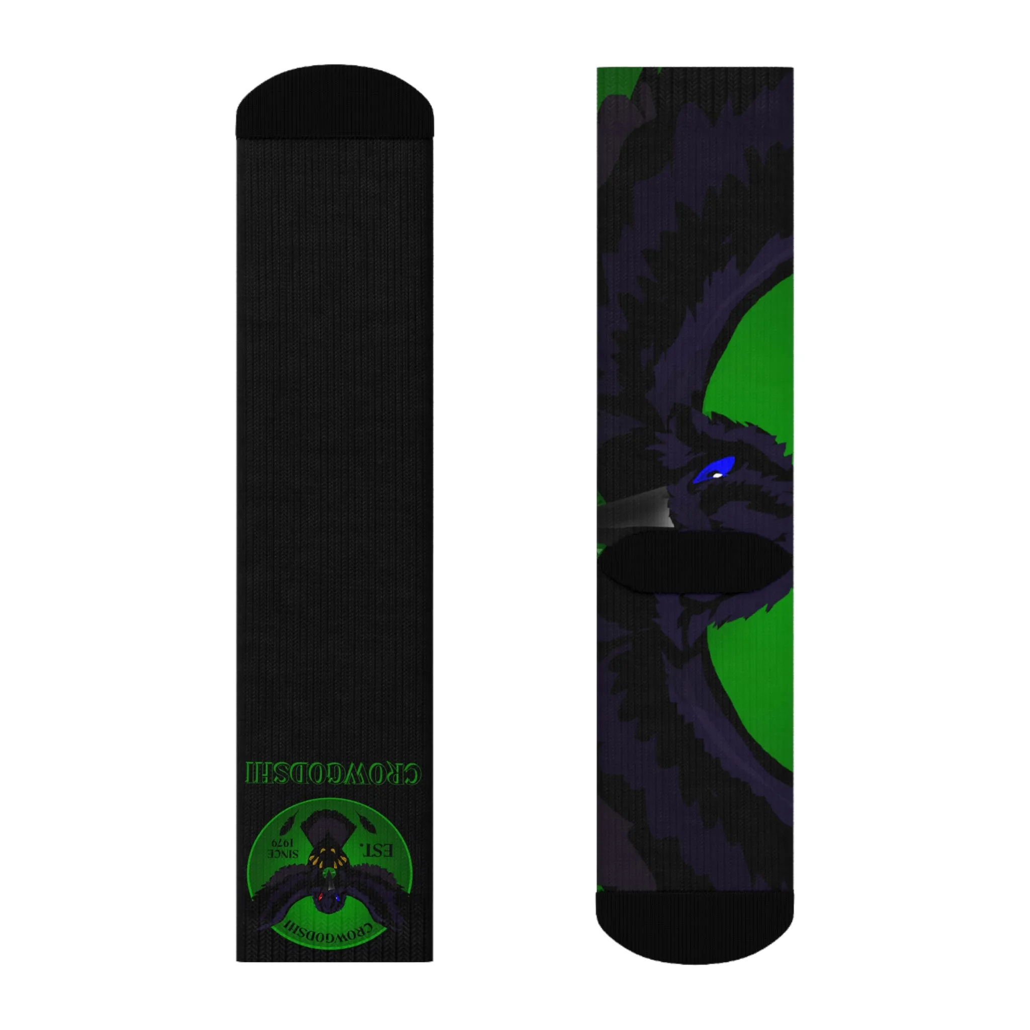 Crowgodshi First Generation Limited Edition Black Socks, GREEN LOGO