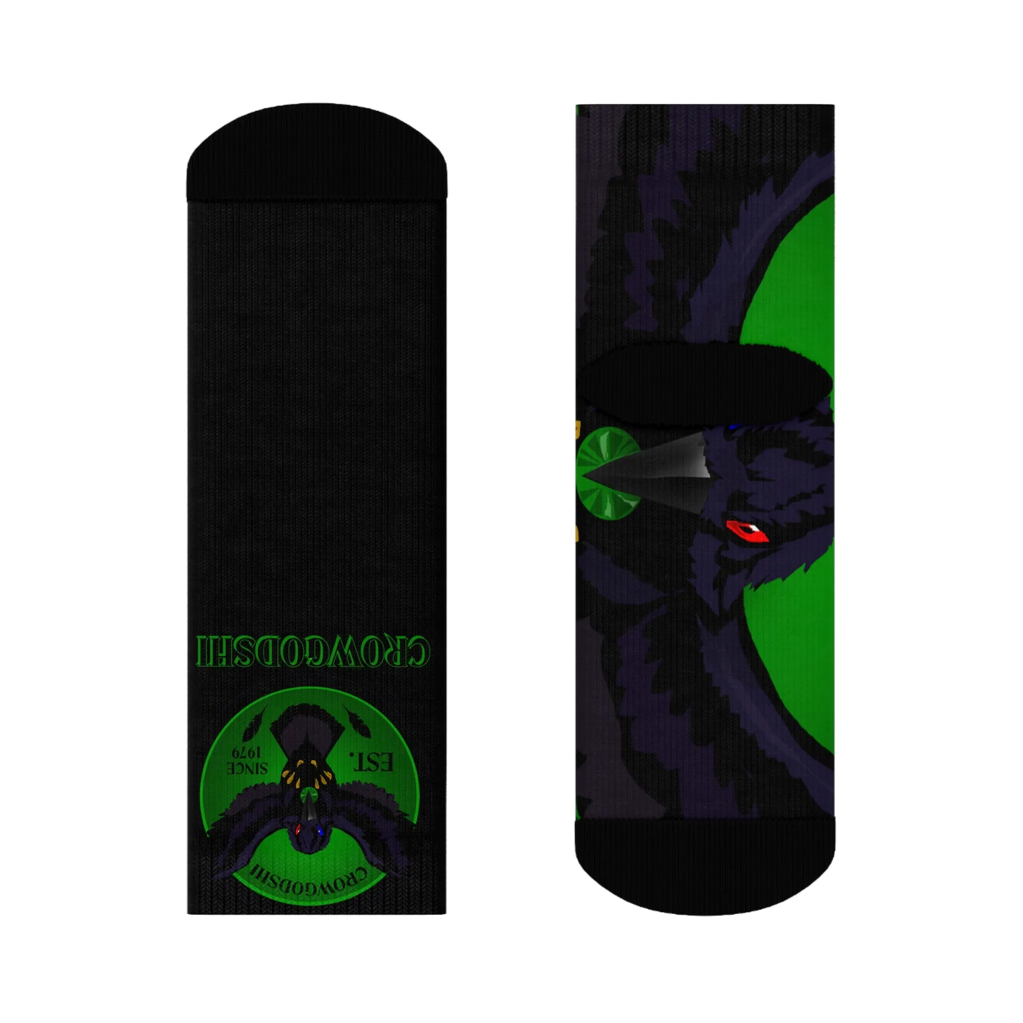 Crowgodshi First Generation Limited Edition Black Socks, GREEN LOGO