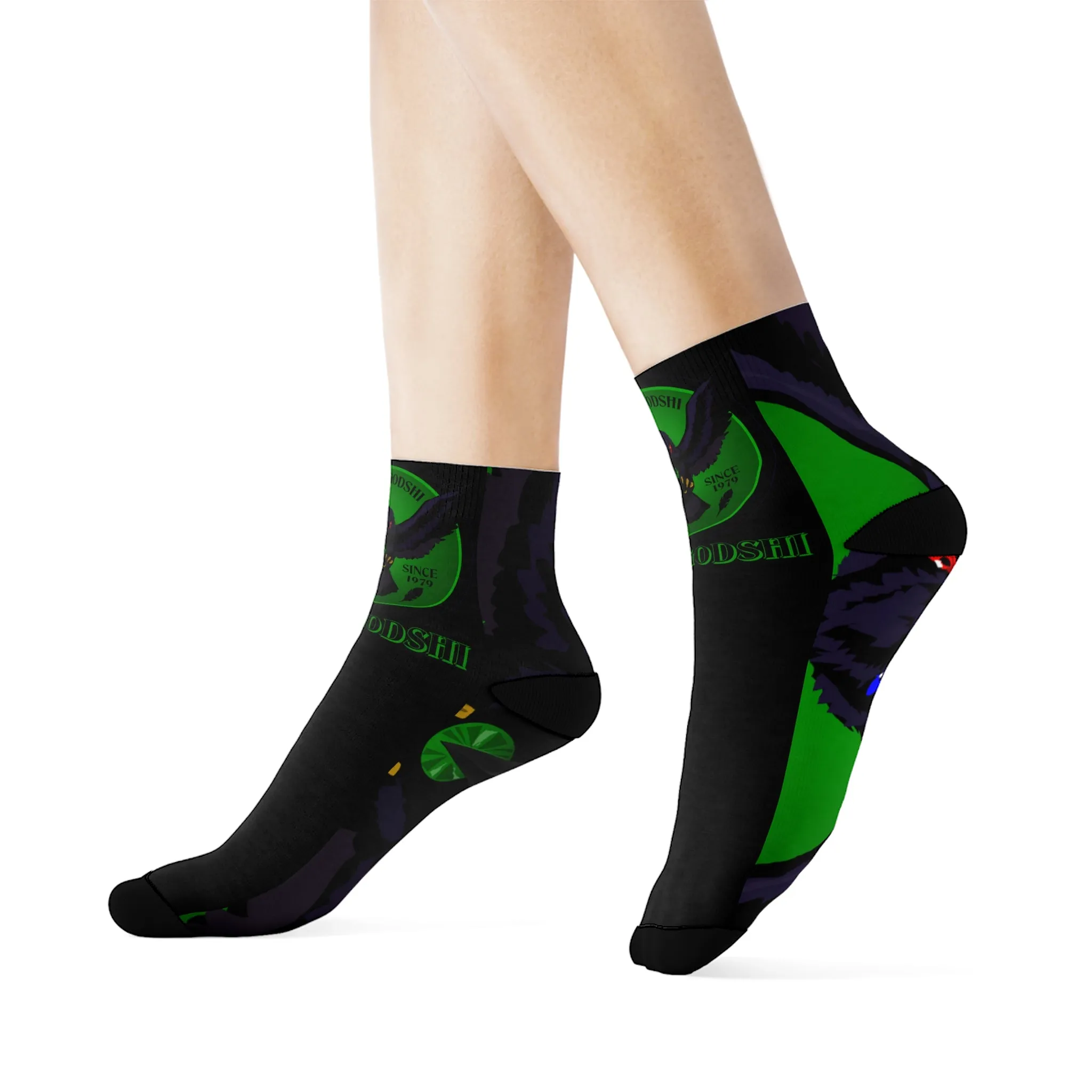 Crowgodshi First Generation Limited Edition Black Socks, GREEN LOGO