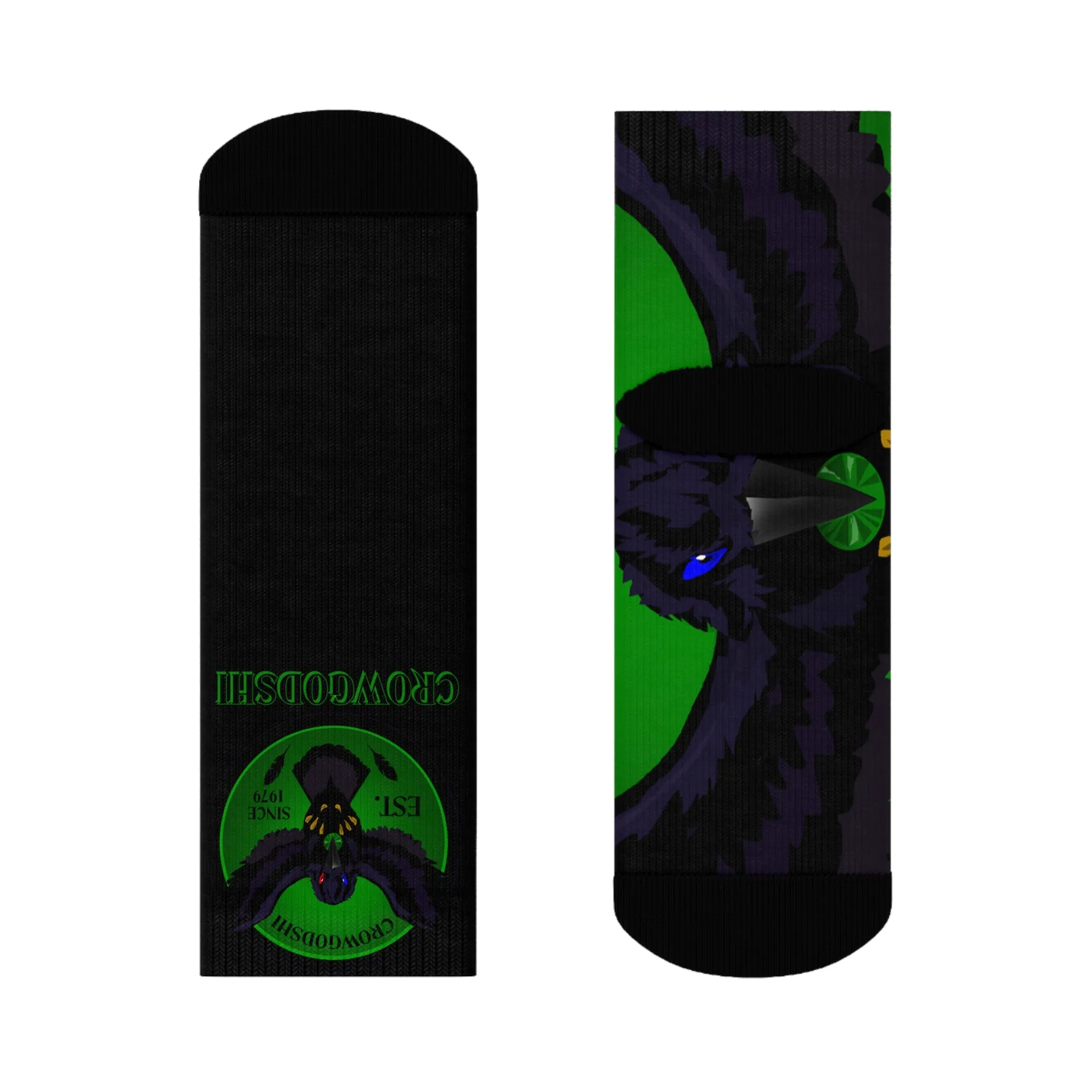 Crowgodshi First Generation Limited Edition Black Socks, GREEN LOGO