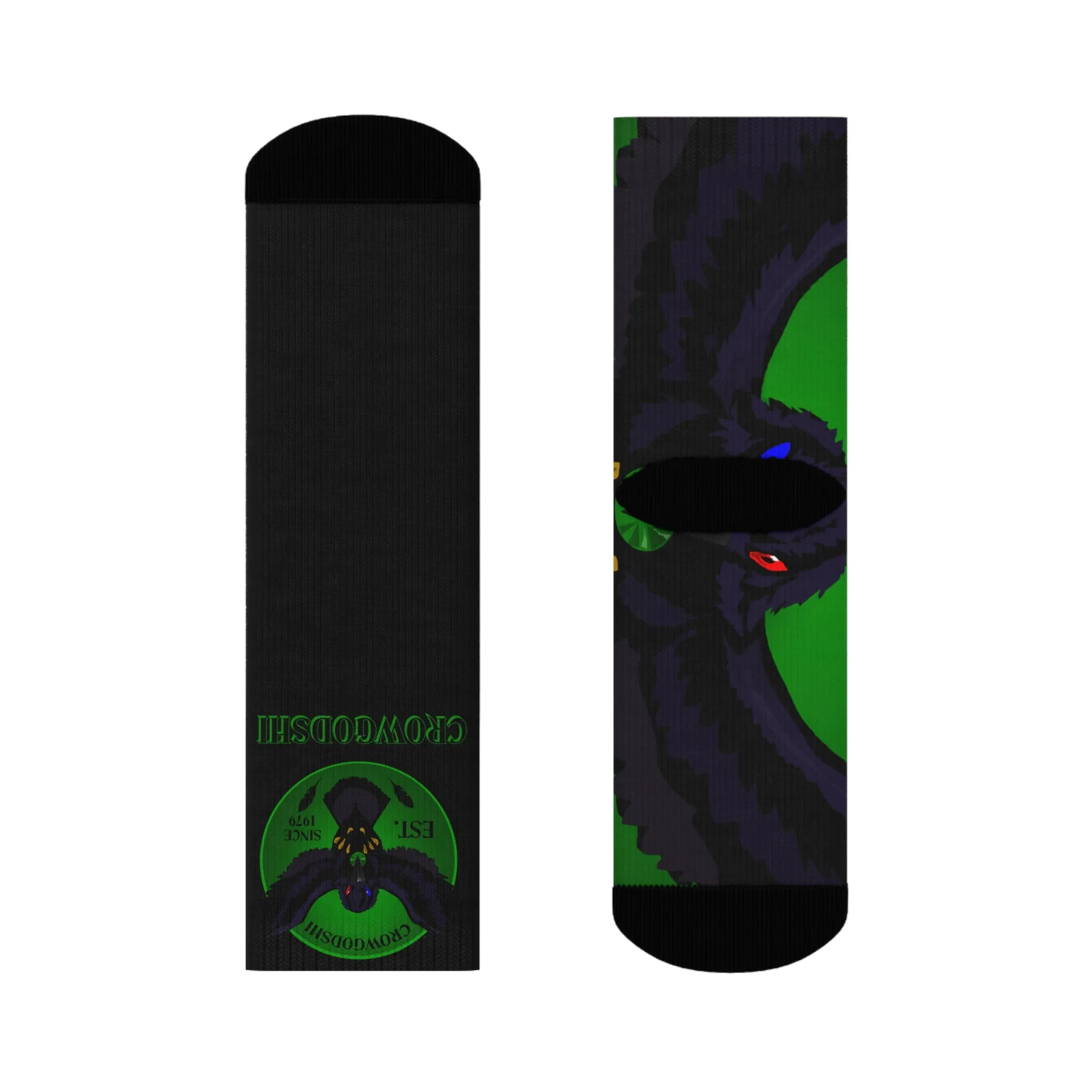 Crowgodshi First Generation Limited Edition Black Socks, GREEN LOGO