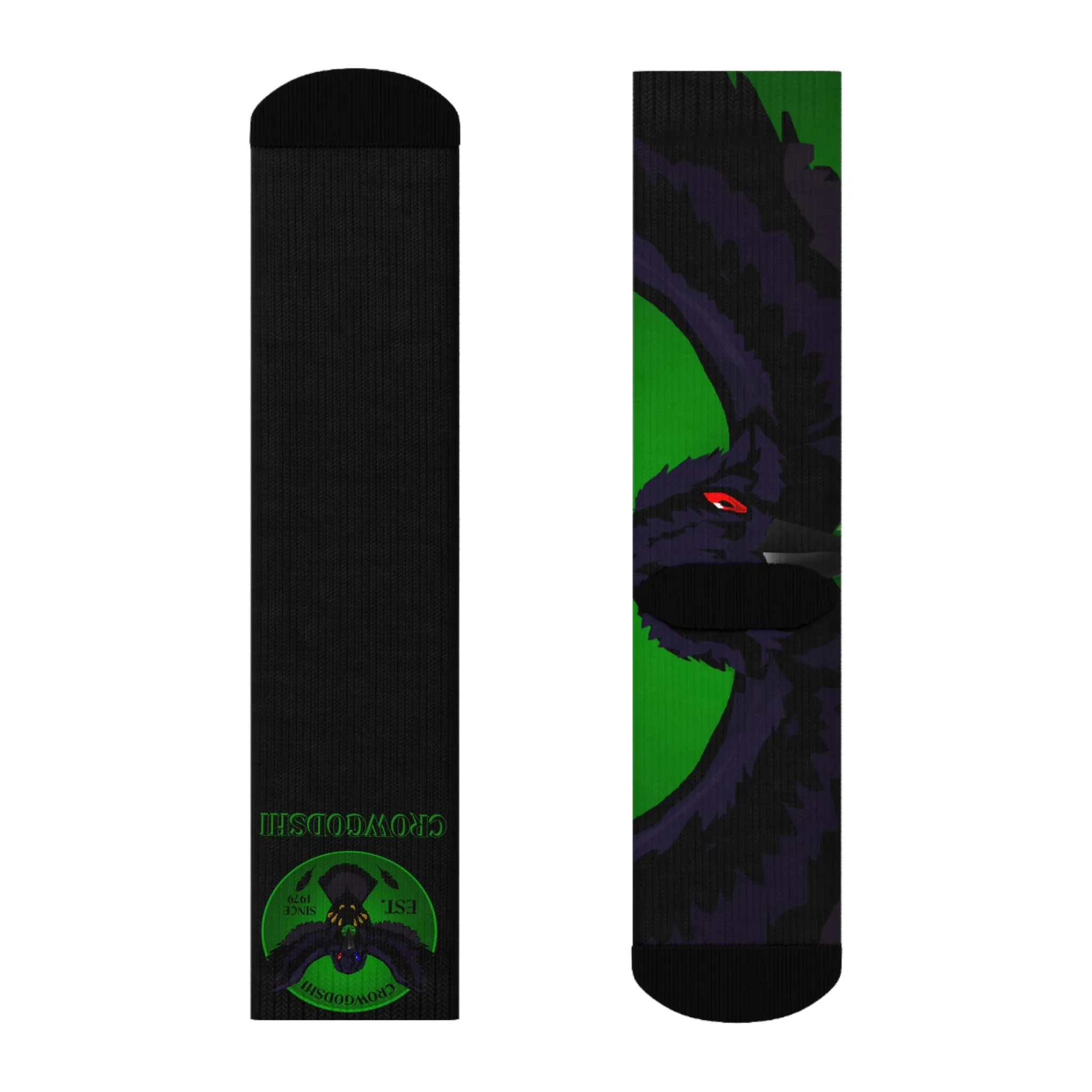 Crowgodshi First Generation Limited Edition Black Socks, GREEN LOGO