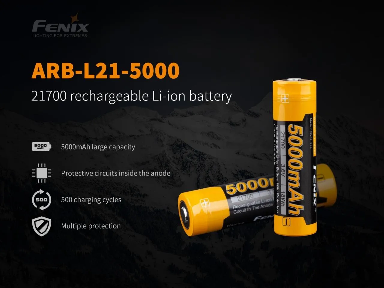 Fenix ARB-L21-5000 21700 5000mAh High capacity Li-ion rechargeable Battery