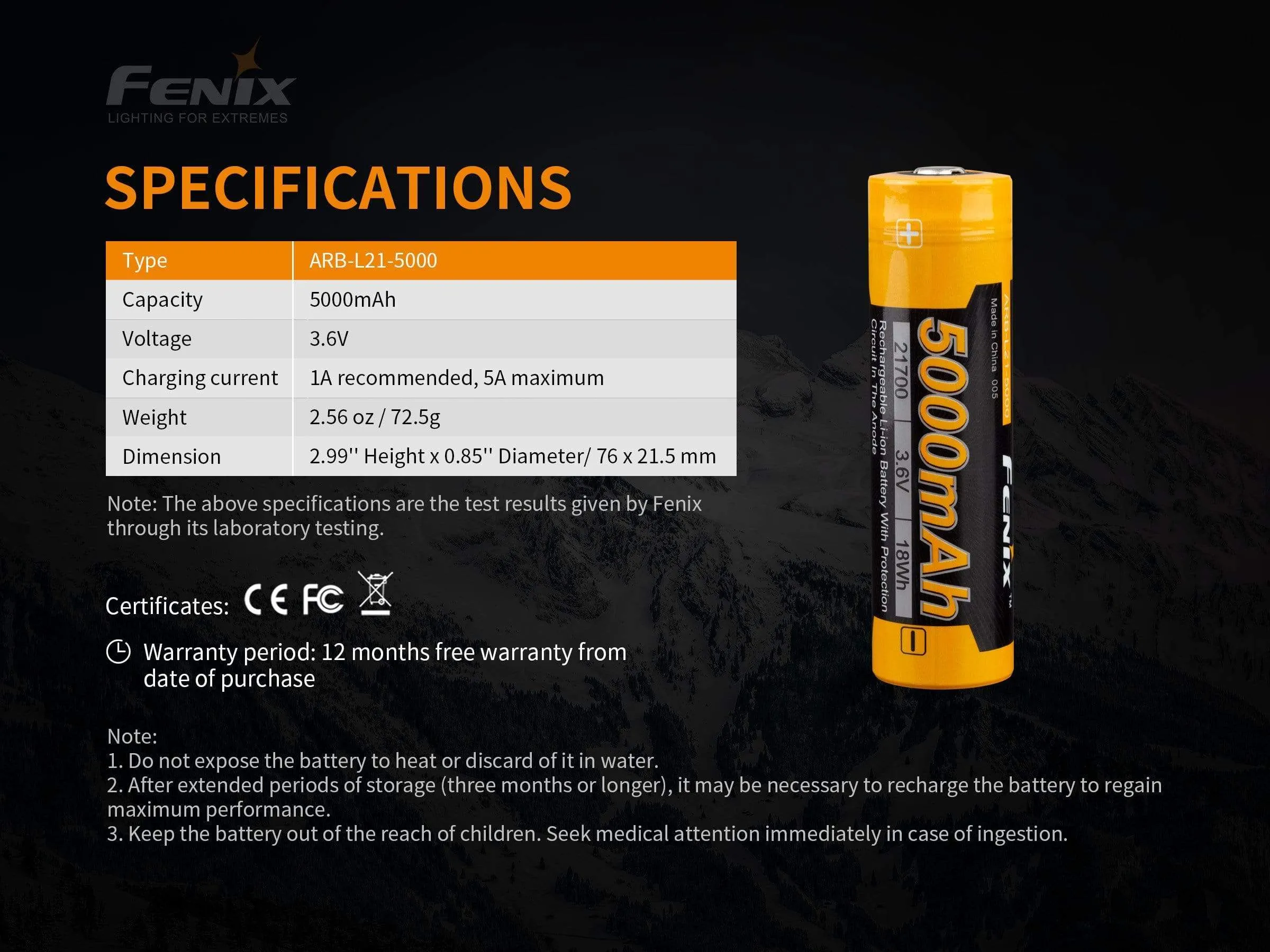 Fenix Rechargeable 5000mAh 21700