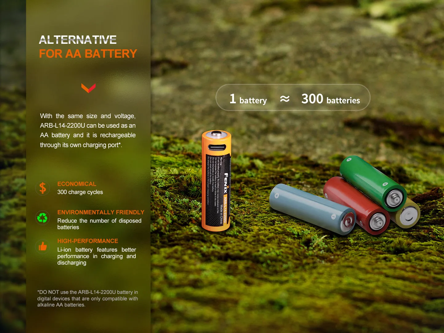 Fenix USB Rechargeable Li-ion AA Size Battery