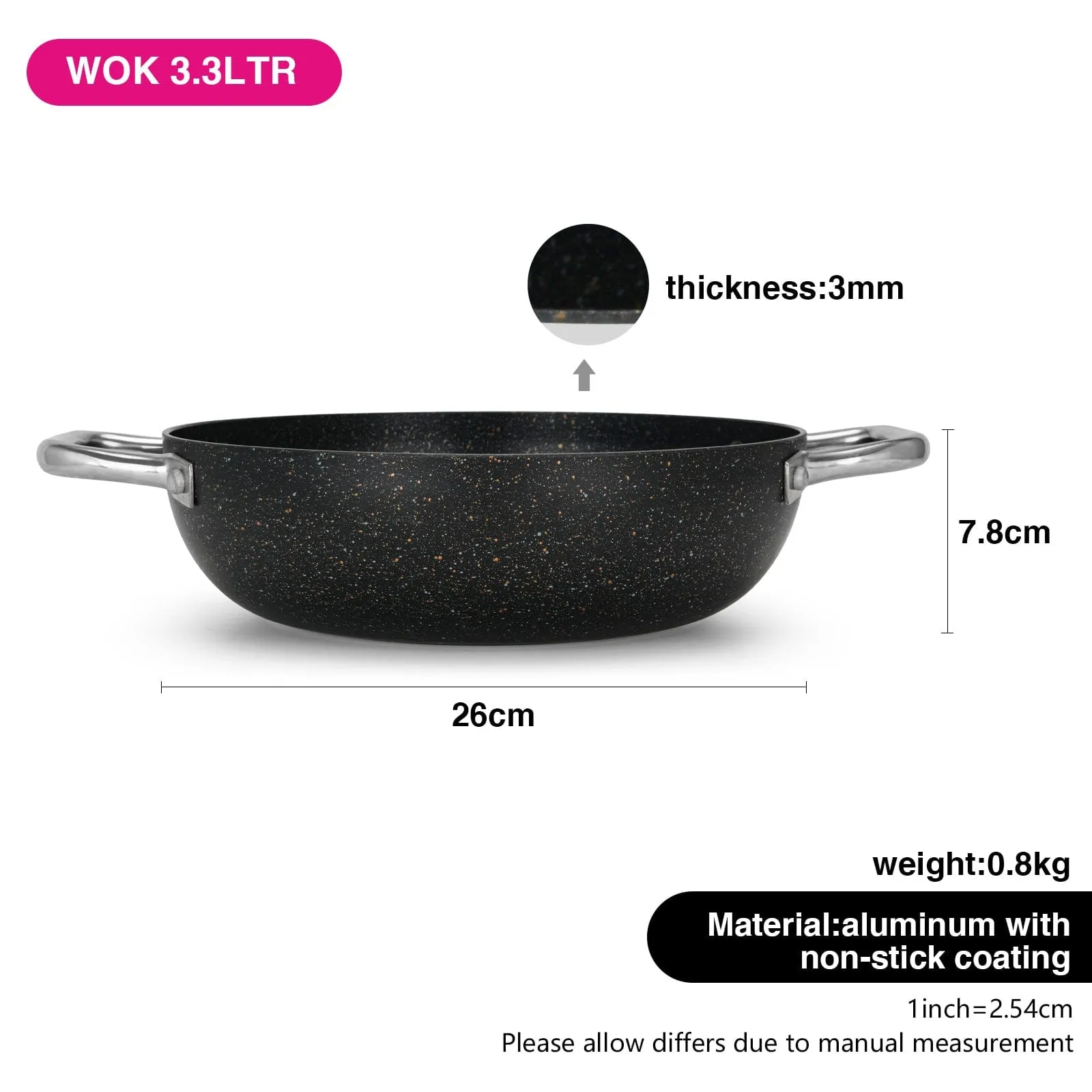 Fissman Wok Pan Promo Series With Aluminum And Non Stick Coating 26X7.8Cm/3.3Ltr Black