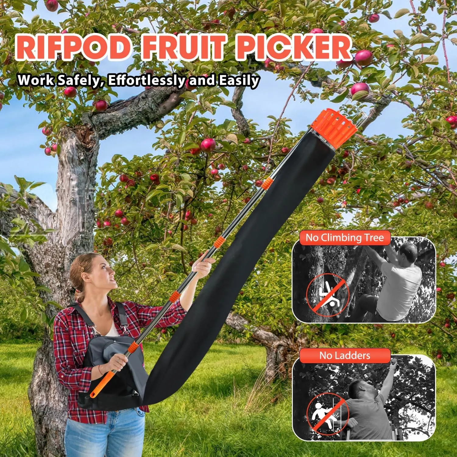 Fruit Picker Pole with Harvest Bag - Up to 13FT Adjustable