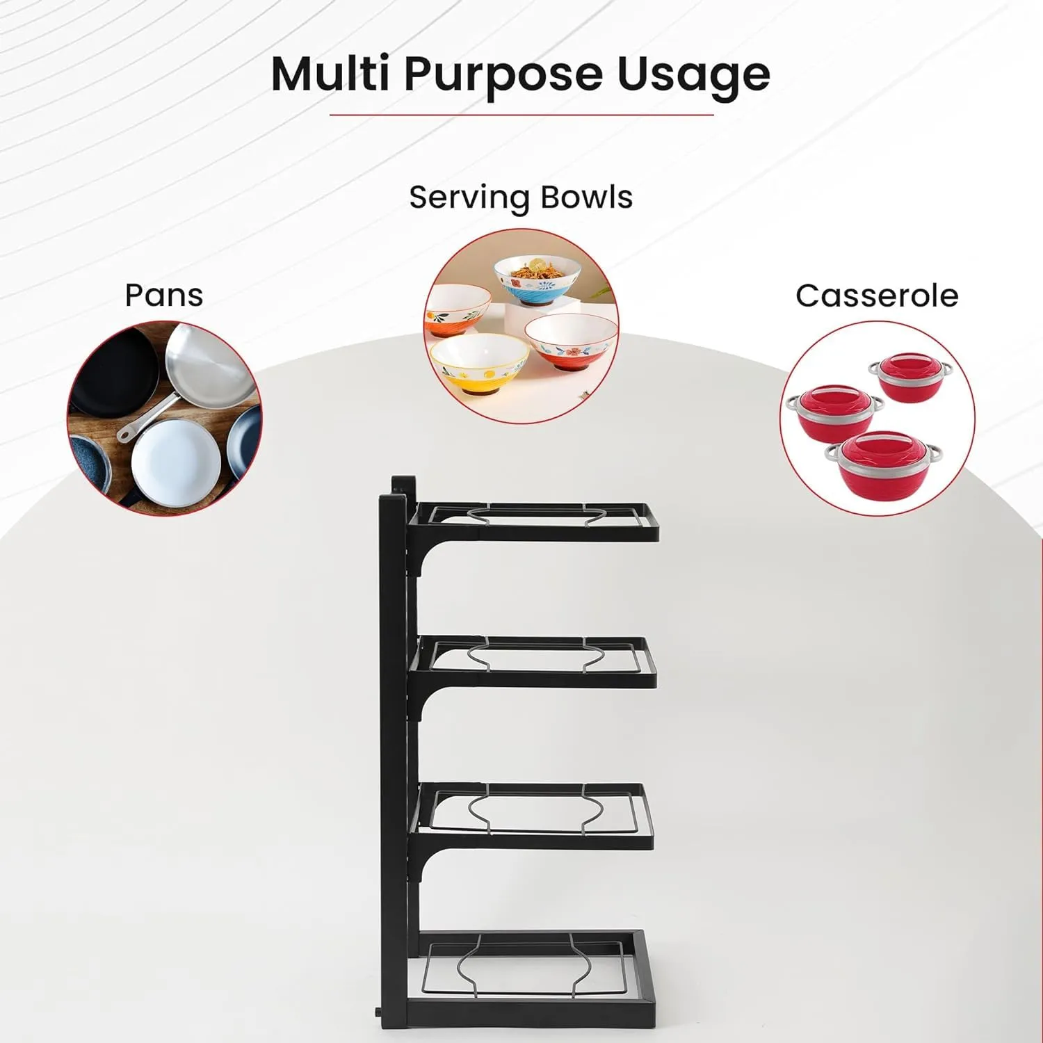 Homestic 4-Layer Pots and Pans Organiser Rack|Kitchen Organization And Storage|Adjustable Pot Lid Holder Rack|Home Kitchen Accessories (Black)