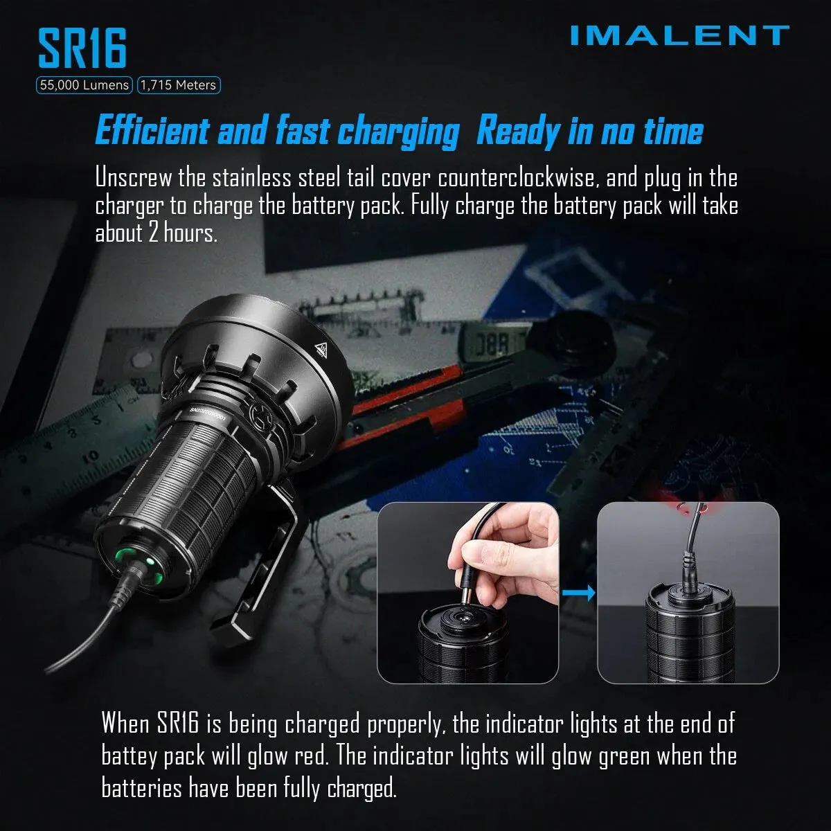 Imalent SR16 55,000 Lumen Long Distance Throwing Rechargeable Flashlight 16 * CREE XHP50.3 Hi LEDs