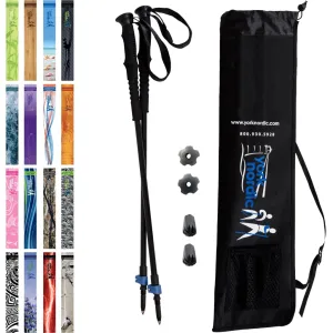 Just Black Hiking & Walking Poles w-flip locks, detachable feet and travel bag - pair - For Heights up to 6’2”