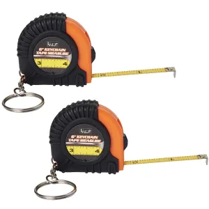 Katzco 6 Foot Long Keychain Tape Measure - 2 Pack - Thumb Power Lock Measuring Tape - High