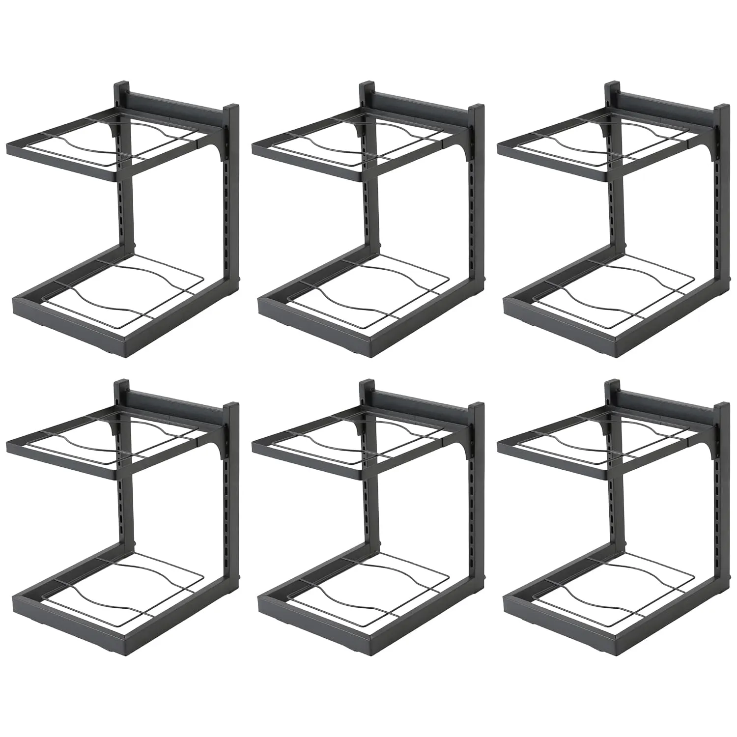 Kuber Industries 2-Layer Pots and Pans Organiser Rack|Kitchen Organization And Storage|Adjustable Pot Lid Holder Rack|Home Kitchen Accessories Pack of 6 (Black)