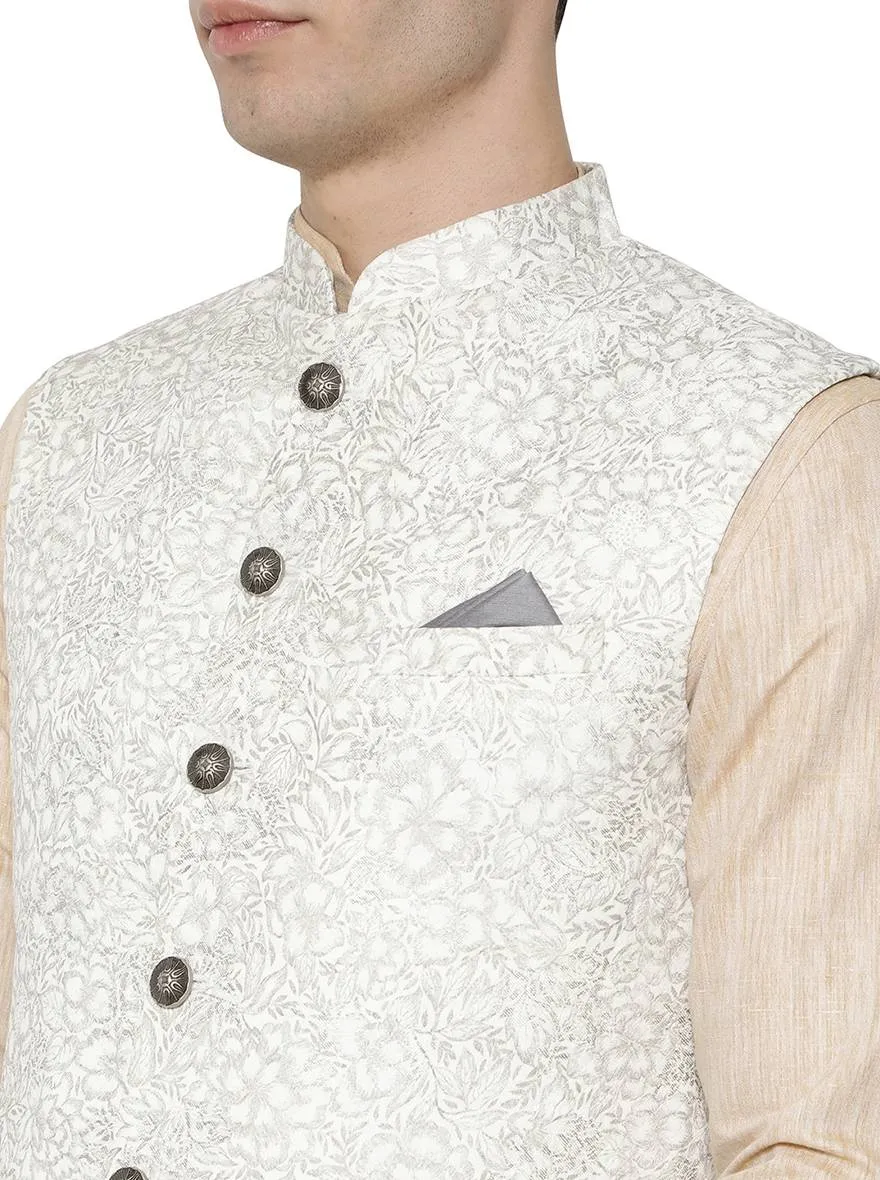 Light Grey Printed Bandhgala Jacket | Greenfibre