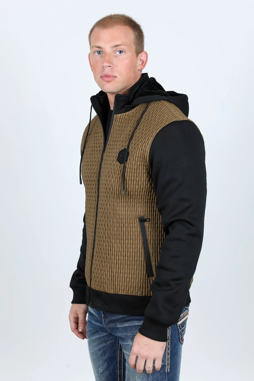 Mens Fur Lined Quilted Hooded Jacket - Camel