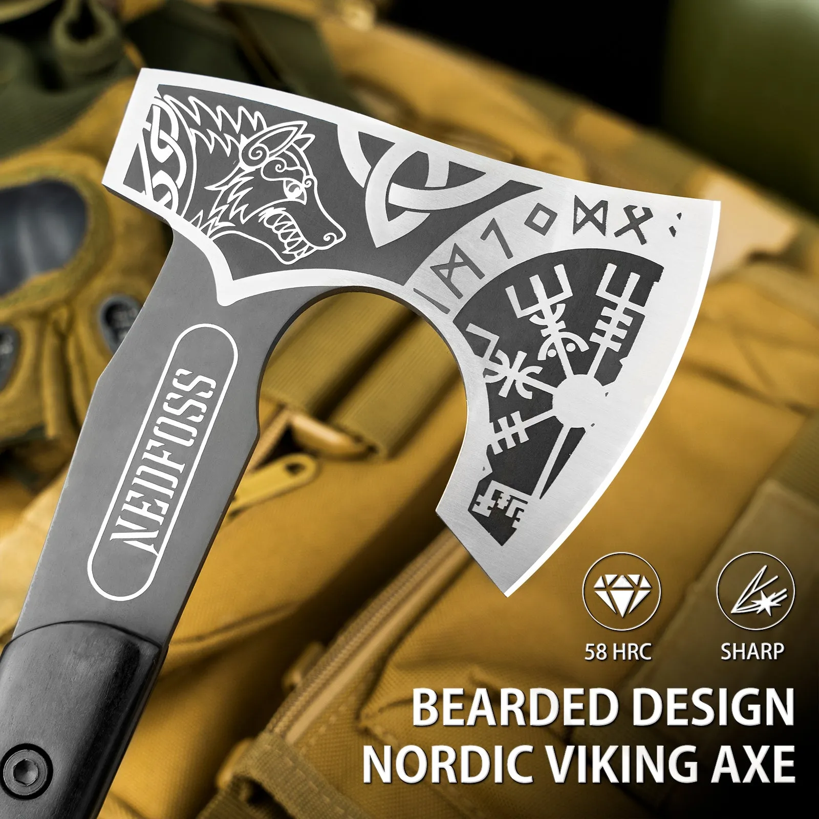 Nedfoss Berserker Tomahawk, Full Viking Axe  Nordic Valhalla Vikings Bearded Axe